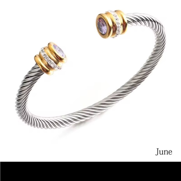 Stainless steel 12 month Birthstone Expandable Wire Cable Bangle bracelet - Picture 11 of 12